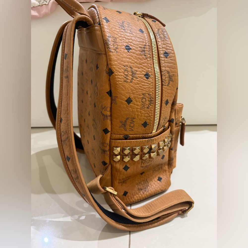 MCM Cognac Backpack with Black Logo Accents - Picture 2 of 3